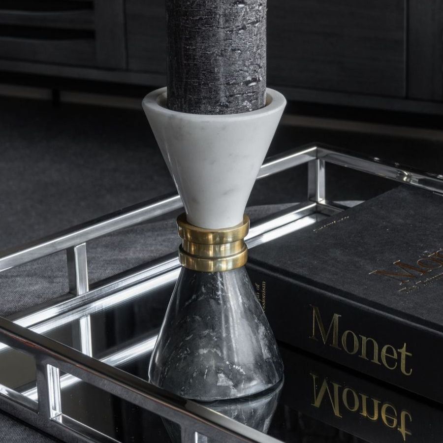 Ravello White & Black Marble Candle Holder